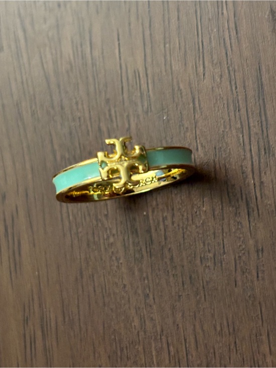 Tory Burch Jewelry - Tory Burch Gold-Tone Ring with Mint Enamel Logo size 8